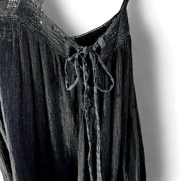 Free People Sweet Thing Bohemian Tunic Dress Witchy XS Black Crochet Whimsygoth - Picture 9 of 9